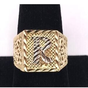 14K Yellow Gold Mens Ring with Letter "R" Initial Size 11.5